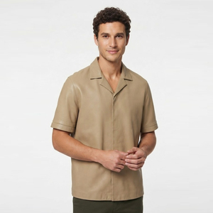 Men's Genuine Cowhide Leather <b>Shirt</b> Short Sleeve Casual <b>Button</b> Up Leather Over <b>shirt</b> Soft Premium Leather Turn Down-Neck <b>Shirts</b> - Product Image 1