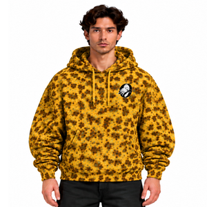 Mustard <b>Leopard</b> <b>Print</b> <b>Hoodie</b> Oversized Pullover Streetwear Sweatshirt Heavyweight Fleece Drawstring Pocket Winter Casual Top - Product Image 1