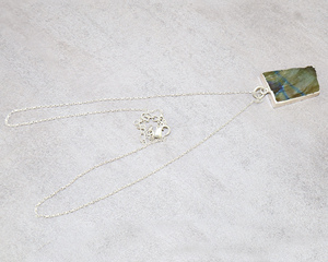 Collier chaîne puissant en argent plaqué 925 avec pierre précieuse naturelle labradorite style vintage, cristal de guérison, pierre de naissance, bijoux pour femmes et jeunes filles - Product Image 4