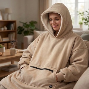 Customized Product Winter Adults Fleece 5V <b>USB</b> Electric <b>Heated</b> Oversized Hoodie Blanket - Product Image 6
