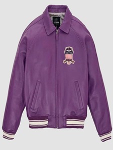 Chaqueta Bomber de Cuero Genuino Morado para Hombre, Estilo Aviador Vintage con Parches Bordados - Product Image 1