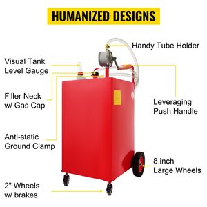 Bidon de carburant de 30 gallons avec 4 roues, pompe de transfert manuelle, réservoir de stockage d'essence et de diesel pour voitures et tondeuses à gazon, pour chariots à main - Product Image 6