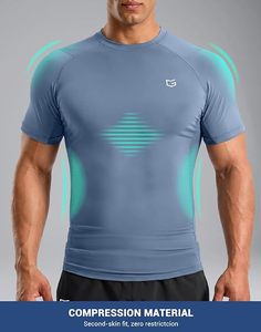 Camiseta de Compresión Protego para Hombre, para Gimnasio, Deportes, Aire Libre, con Estampado por Sublimación, Estilo Casual Elegante, Cuello en V, Manga Corta, Poliéster/Algodón, Verano - Product Image 2