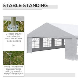 Tendone per Matrimoni ed Eventi 39 x 23 piedi, Grande Gazebo da Esterno Bianco con Pareti Laterali Rimovibili e Finestre per Carport e Matrimoni - Product Image 6