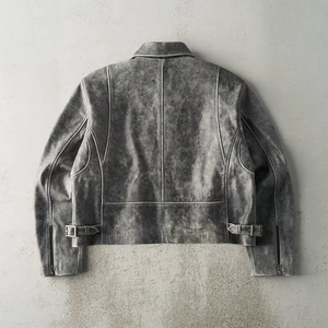 Custom Fashion New Design Vintage Discolored Pu Leather <b>Jacket</b> Men and Women - Product Image 2