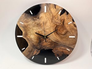 Epoxy Walnut Wood Wall <b>Clock</b>: Dark Gray Resin Handmade Handmade Natural Brown and <b>White</b> Resin & Wood Wall <b>Clock</b> - Product Image 6