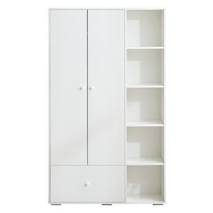 Armadio Bianco per Camera da Letto con Asta Appendiabiti, Cassetti e Ripiani, Maniglie e Vetro Temperato per Conservazione Vestiti - Product Image 4