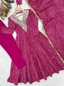 Salwar Kameez rose imprimé numériquement, coupe ample, longueur ras du sol, tenue traditionnelle indienne et pakistanaise pour mariage, robe pour femme - Product Image 5