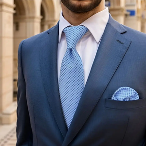 Conjunto de Corbata de Seda con Puntos Azules para Hombre, Corbata Clásica para Boda, Corbata de Moño Pre-Atada y Pañuelo de Bolsillo - Product Image 1