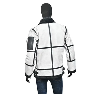 2026 OEM Best Selling <b>Men's</b> White Sheepskin Leather <b>Jacket</b> Front Logo Faux Fur Lining 100% High Quality Low MOQ Heated Winter - Product Image 5