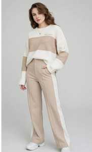 ชุดเซ็ตเสื้อแขนยาวคอกลมและกางเกงขายาวทรงหลวมสไตล์ Color Block Knit สำหรับผู้หญิงจาก Oneten - Product Image 1