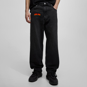 Jeans Rectos Holgados de Mezclilla Selvedge con Costuras en Contraste y Revestimiento de PU, Estilo Vintage, Personalizados al por Mayor, con Bordado de Cuero - Product Image 1