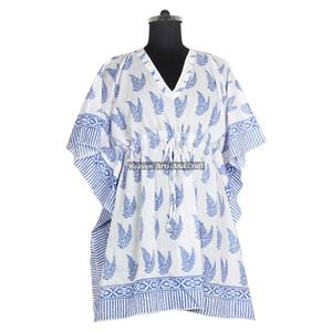 100% Cotton Premium Quality Hand Block Print Best Soft Kaftan KFCS008 Light Weight Women Casual Occasion Wear Short Caftan Dress - Product Image 3