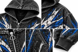Sweat à capuche zippé oversize pour homme, noir, bleu, blanc, imprimé abstrait, streetwear, tricoté en polyester, vêtement d'automne - Product Image 6