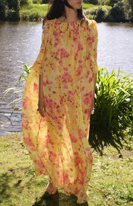 Vestido Maxi Kaftan Floral Amarillo para Mujer, Estilo Boho, Holgado, para Playa, Vestido de Verano para Resort - Product Image 4