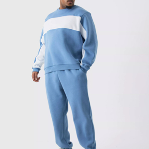 Ensemble de survêtement décontracté pour homme en coton marron uni à manches longues avec col rond et poches latérales – Idéal pour l'hiver - Product Image 1