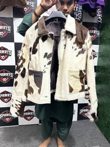 New Premium Luxury Genuine Cow Hair Leather <b>Jacket</b> <b>Men</b> Western Biker Style Brown <b>White</b> Cowhide Fur Eco-Friendly Windproof - Product Image 1