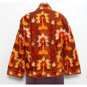 Veste matelassée à col mandarin avec broderie florale, boutons, doublure rayée en coton, faite à la main, pour l'hiver et l'automne, séchage rapide - Product Image 5