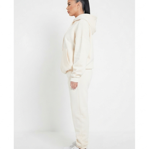 OEM <b>Women's</b> <b>Cream</b> Hooded Sweatshirt & Sweatpants Set Loose Fit <b>Fleece</b> Casual Wear Full Length Letter Print Streetwear Tracksuit - Product Image 5