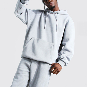 Survêtement gris clair pour homme, pull à manches longues, couleur unie, sweat-shirt décontracté avec poches latérales, pantalon à taille élastique, OEM - Product Image 5