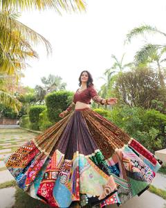 Conjunto de Lehenga Choli para Mujer, Vestido Étnico Tradicional de Algodón Estampado, Bordado con Espejos, Traje para Boda, Diwali o Fiesta - Product Image 5