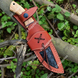 Cuchillo Táctico EDC Skinner de Acero Forjado de Damasco con Espiga Completa y Punta Caída para Caza y Camping al Aire Libre, Mango de Madera de Olivo, Cuero, DIY, ODM - Product Image 5