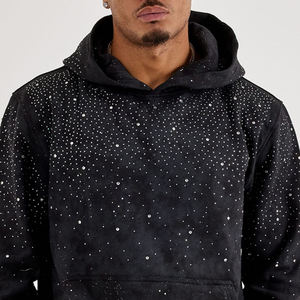 Sweat-shirt à capuche noir à pois pour homme, coupe décontractée, manches longues, avec cordon de serrage et poches latérales, idéal pour l'automne - Product Image 5