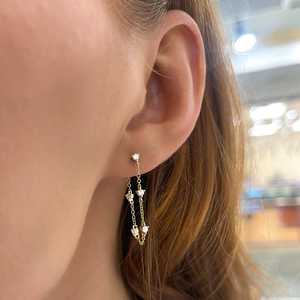 Lab Grown Diamond Station Earrings Pave Set 28mm Bezel 14K Gold Delicate Hanging Dangle Drop Chain Earring <b>Round</b> Cut For Women - Product Image 6