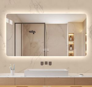 Miroir de salle de bain mural rectangulaire moderne en verre avec capteur tactile et éclairage arrière chaud - Product Image 3