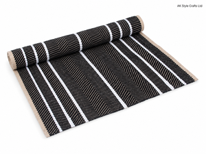 Black White Geometric Striped Woven Polyester <b>Door</b> <b>Mat</b> Non-Slip Rubber Backing Eco-Friendly Pet Friendly for Home Living - Product Image 1