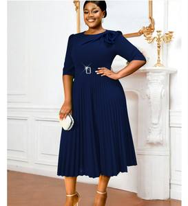 Robes décontractées élégantes grande taille pour femmes rondes, jupe midi plissée de haute qualité avec fermetures éclair décoratives, taille naturelle - Product Image 1