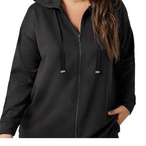 Sweat-shirt à capuche zippé surdimensionné noir pour femme grande taille, veste décontractée à manches longues, vente en gros, vêtements de mode OEM - Product Image 6
