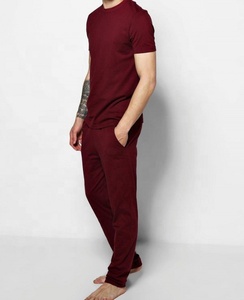 Men's Cotton Jersey <b>trouser</b> Set Burgundy Color <b>Elastic</b> <b>Waist</b> Breathable Casual Sleepwear Lightweight Knitted Autumn Wear - Product Image 2