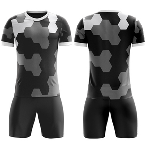 Conjunto de Camiseta de Fútbol Personalizada con Estampado Sublimado, Patrón Geométrico, Cuello Redondo, Manga Corta, 100% Poliéster, Absorbe la Humedad, Unisex para Adultos - Product Image 5