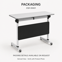Table de formation mobile moderne avec panneau de discrétion noir, base en métal blanc et roulettes pour salles de réunion de bureau