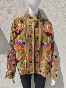 Hand Embroidered <b>Velvet</b> Jacket, Boho Floral Jacket, Colorful Suzani Style Coat - Product Image 6