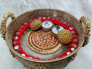 Bandeja Ritual Metálica Hecha a Mano, Plato Decorativo para Compromiso, Juego de Decoración Tradicional para Boda de Novios - Product Image 6