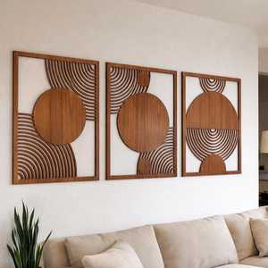 Panneau mural en bois géométrique moderne, décoration murale en bois artisanale pour salon, chambre et décoration intérieure - Product Image 1