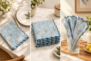 Serviettes de table carrées modernes en coton brodé, écologiques, faites à la main par RIDHI, bordure festonnée, réutilisables, personnalisées, Rajasthan - Product Image 2