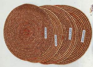 Mantel individual espiral de fibra natural de yute y seda con ribete rojo alegre, mantel individual redondo tejido a mano, sin plástico, reutilizable, perfecto para la mesa - Product Image 6
