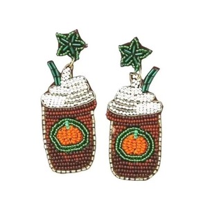 Mosstera <b>Leaf</b> Beaded floral earrings orange pink green glass seed bead embroidery flower <b>leaf</b> drop design for party wedding gift - Product Image 2