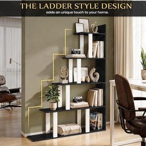 <b>Modern</b> Step <b>Shelf</b> Bookcase 5 Tier 120cm Wide Space Saving Living Room Furniture - Product Image 3