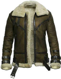 Chaqueta de Aviador de Cuero Genuino para Hombre con Forro de Piel Sintética, Cierre de Cremallera, Estilo Motero de Invierno, Corte Regular Grueso - Product Image 3