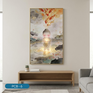 Arte Mural Contemporáneo de Buda Colorido con Peces Dorados y Loto en Acuarela, Enmarcado, PCB-6, Decoración de Interiores - Product Image 2