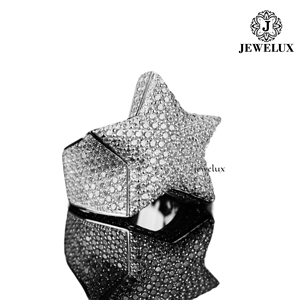 แหวนค็อกเทล Jewelux Star เงินแท้ 925 ประดับเพชรทรงกลมเจียระไนแบบเหลี่ยมเพชรพลอย สำหรับทั้งชายและหญิง เครื่องประดับหรูหราสำหรับงานปาร์ตี้ จากอินเดีย - Product Image 1
