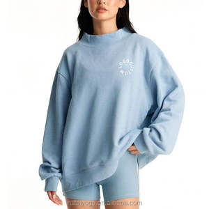 Light Blue Mock Neck <b>Sweatshirt</b> with Small <b>White</b> Circle Chest Design Long Sleeves Banded Cuffs and Hem Private Label Apparel - Product Image 1