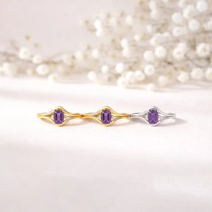 <b>Emerald</b> Cut Amethyst <b>Ring</b> Split Shank February Birthstone <b>Ring</b> Natural Amethyst Promise <b>Ring</b> 925 Sterling <b>Silver</b> 18K Gold Filled - Product Image 4