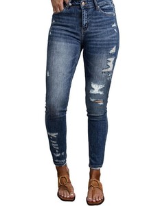 Jeans de mezclilla para mujer de cintura media, elásticos, transpirables, de algodón, estilo vintage oscuro, casuales, rectos, para verano, al mejor precio al por mayor - Product Image 6