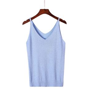 Camiseta sin mangas decorada con encaje Halter Sexy para mujer, chaleco tejido femenino con tela tejida - Product Image 3