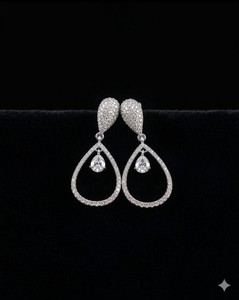 Boucles d'oreilles pendantes élégantes Lucentarts en forme de goutte d'eau, boucles d'oreilles de luxe en diamant AD en forme de larme, bijoux de mode pour femmes, mariage, mariée - Product Image 5